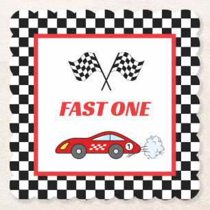 Dessous-de-verre En Papier Fast un rouge rétro course thème voiture thème gar