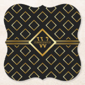 Dessous-de-verre En Papier FAUX Gold Geometric Pattern with Monogram on BLACK (Devant)