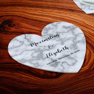 Dessous-de-verre En Papier Faux Mariage gris argent marbre-argent