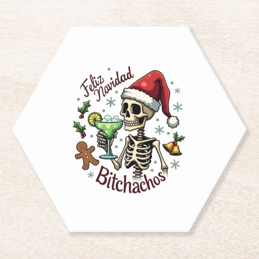 Dessous-de-verre En Papier Feliz Navidad Bitchachos Funny Skull Spanish Merry (Devant)