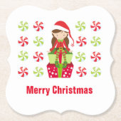 Dessous-de-verre En Papier Femme Elf w Candies Joyeux Noël Texte personnalisé (Devant)