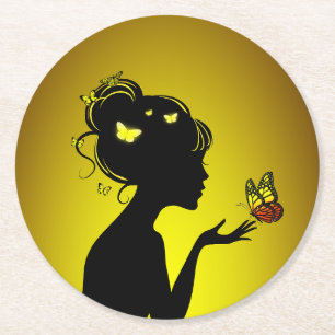 Dessous-de-verre En Papier Femme papillons jaunes