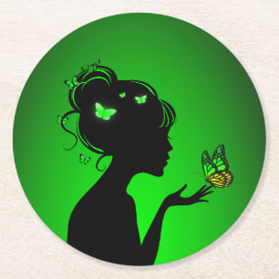 Dessous-de-verre En Papier Femme papillons verts