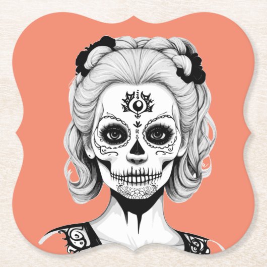 DESSOUS-DE-VERRE EN PAPIER FEMME SKULLHEAD (Devant)