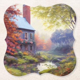 Dessous-de-verre En Papier Ferme/cours d'eau/bois/peinture