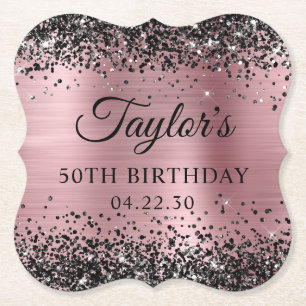Dessous-de-verre En Papier Fête d'anniversaire 50 ans Noir Paillettes Rose Cl