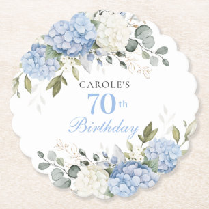 Dessous-de-verre En Papier Fête d'anniversaire 70 ans Hydrangea Bleu Floral V