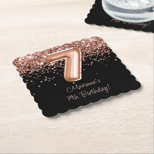 Dessous-de-verre En Papier Fête d'anniversaire 7 ans Rose Gold Black