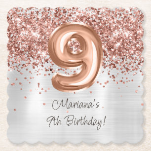 Dessous-de-verre En Papier Fête d'anniversaire 9 ans Rose Gold Argent