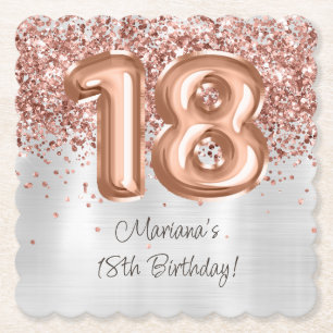 Dessous-de-verre En Papier Fête d'anniversaire de 18 ans Rose Gold Argent