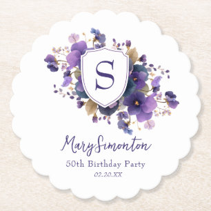 Dessous-de-verre En Papier Fête d'anniversaire de 50 ans Blason Monogramme Cl