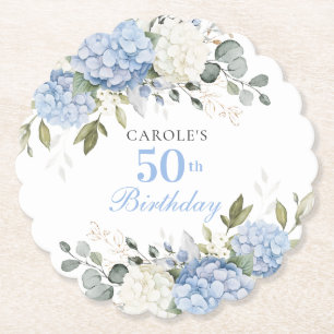 Dessous-de-verre En Papier Fête d'anniversaire de 50 ans Hydrangea Bleu Flora