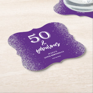 Dessous-de-verre En Papier Fête d'anniversaire de 50 ans Purple Glitter Argen