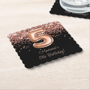 Dessous-de-verre En Papier Fête d'anniversaire de 5 ans Rose Gold Black