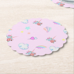 Dessous-de-verre En Papier Fête d'anniversaire dégradé arc-en-ciel Licorne Ma