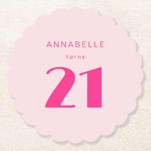 Dessous-de-verre En Papier Fête d'anniversaire moderne 21e Vingt et une rose