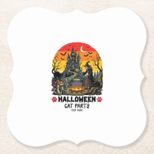 Dessous-de-verre En Papier Fête de chat d'Halloween Sorcière Chaudron Chats n