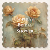 Dessous-de-verre En Papier Fête de mariage floral aux roses pêche romantiques (Devant)