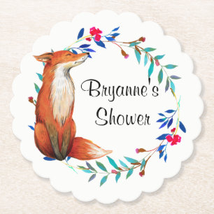 Dessous-de-verre En Papier Fête de mariage Watercolor Fox & Couronne