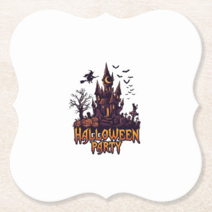Dessous-de-verre En Papier Fête d'Halloween Château Hanté Citrouilles Chauves