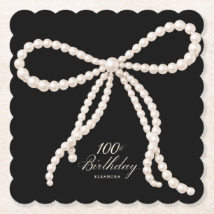 Dessous-de-verre En Papier Fête du 100e anniversaire Noir Blanc Ruban de perl