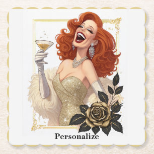 Dessous-de-verre En Papier Fête Glam Luxe Diva de charme en doré Personnalise