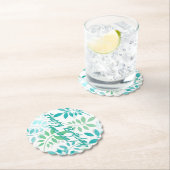 Dessous-de-verre En Papier Feuilles bleu vert (En situation)