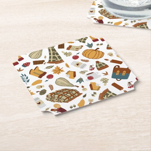 Dessous-de-verre En Papier Feuilles d'automne uniques Citrouilles d'automne (Incliné)