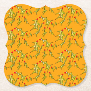 Dessous-de-verre En Papier Feuilles de Joyeux Noël sur fond d'or jaune