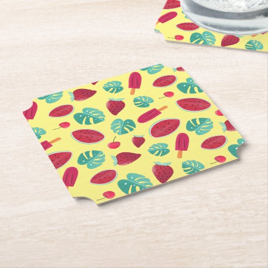 Dessous-de-verre En Papier Feuilles de pavot, cerise, fraise et pastèque (Incliné)