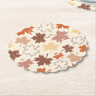 Dessous-de-verre En Papier Feuilles d'érable d'automne, brun rouge beige auto