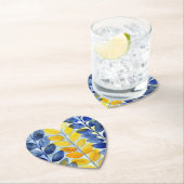 Dessous-de-verre En Papier Feuilles jaune et bleu (En situation)