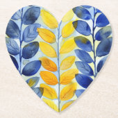 Dessous-de-verre En Papier Feuilles jaune et bleu (Devant)