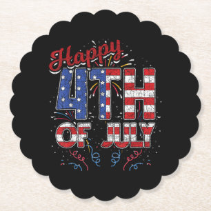 Dessous-de-verre En Papier Feux d'artifice Joyeux 4 juillet Drapeau américain