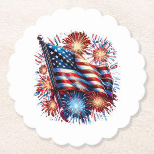 Dessous-de-verre En Papier Feux d'artifice patriotiques du drapeau américain