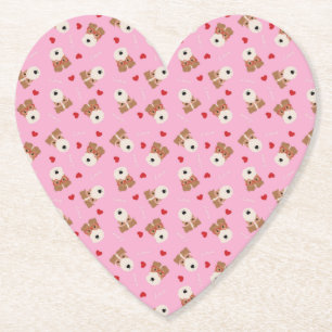 Dessous-de-verre En Papier Fil Fox Terrier Chien Lunettes de coeur Motif rose