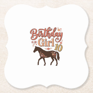 Dessous-de-verre En Papier Fille d'anniversaire 10 Cheval Floral Design Vecto