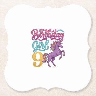 Dessous-de-verre En Papier Fille d'anniversaire 9 Licorne Dessin de gravure v