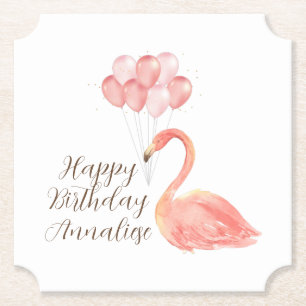 Dessous-de-verre En Papier Flamant Rose avec Ballons Joyeux Anniversaire Pers