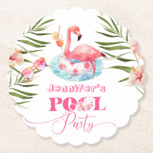 Dessous-de-verre En Papier Flamant rose piscine fête fille rose