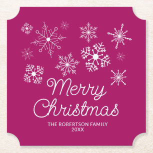 Dessous-de-verre En Papier Flammes de neige blanche rose magenta fête de Noël