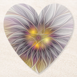 Dessous-de-verre En Papier Fleur colorée lumineuse, fractale moderne abstrait
