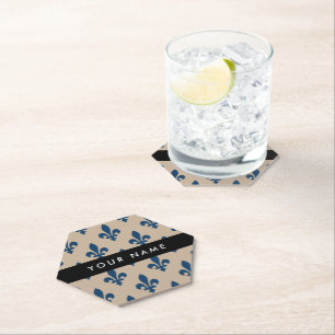 Dessous-de-verre En Papier Fleur de Lis, Bleu Marine sur Beige, Royal, Votre 