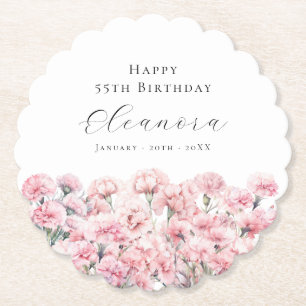 Dessous-de-verre En Papier Fleur de naissance Carnation rose 55e anniversaire