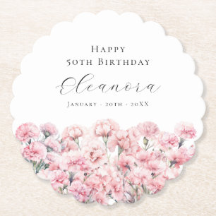 Dessous-de-verre En Papier Fleur de naissance Carnation rose pour 50e anniver