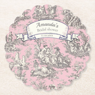 Dessous-de-verre En Papier Fleur de style vintage rose toile de Jouy grise