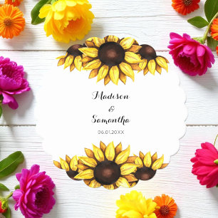 Dessous-de-verre En Papier Fleur de tournesol blanc jaune Mariage