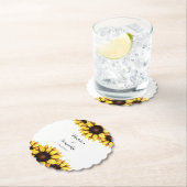 Dessous-de-verre En Papier Fleur de tournesol blanc jaune Mariage (En situation)