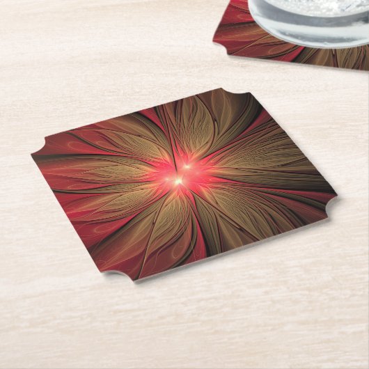 Dessous-de-verre En Papier Fleur fractale de fansy rouge (Incliné)