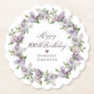 Dessous-de-verre En Papier Fleur Lilac violette personnalisée 100e anniversai